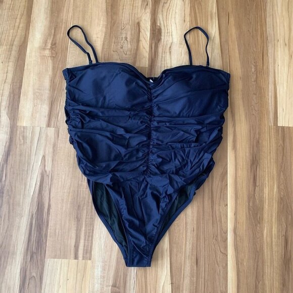 J. Crew Ruched Navy Blue One Piece Swimsuit Bathing Suit Size 24 NWT - Picture 1 of 9